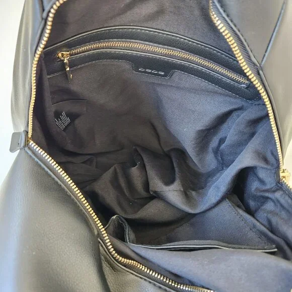 Bebe Black Faux Leather Bag Purse Large Gold Chains Glam Edgy Maximalism Loud - Picture 11 of 16